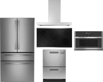 5 Piece Package Includes Refrigerator, Cooktop, Wall Oven, Hood And Dishwasher